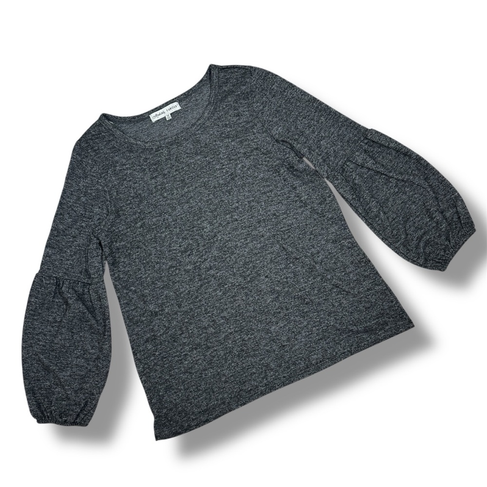 Absolutely Famous Bishop Long Sleeve Knit Top Charcoal Grey Medium Dark Poet - Picture 12 of 12